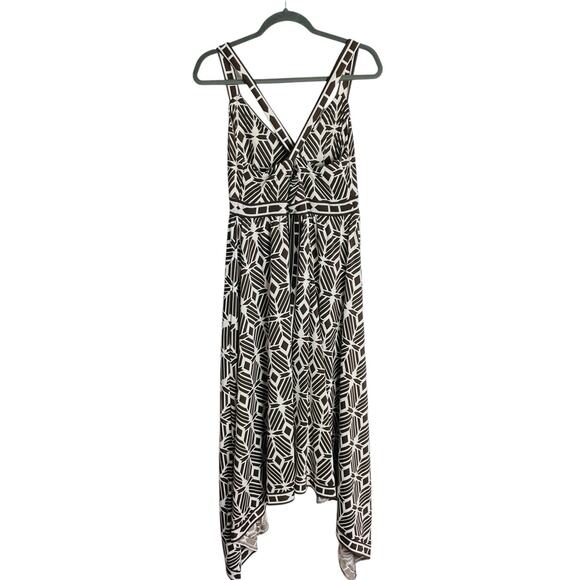 Vtg INC International Concepts Asymmetric Dress Womens XL Brown Aztec Babydoll - Picture 2 of 8